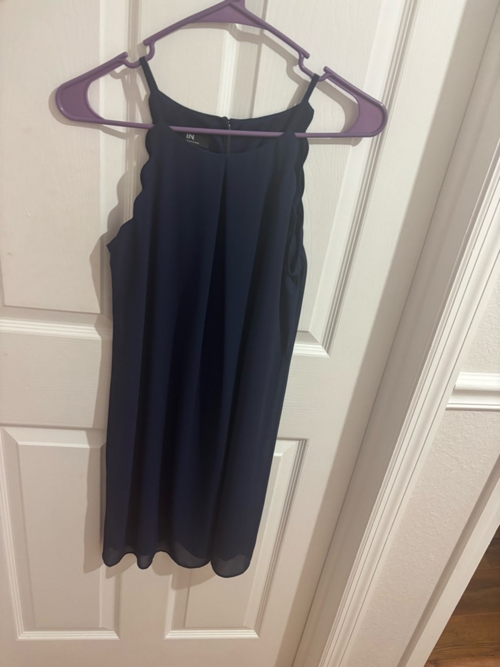 Navy Scallop Halter Shift Dress